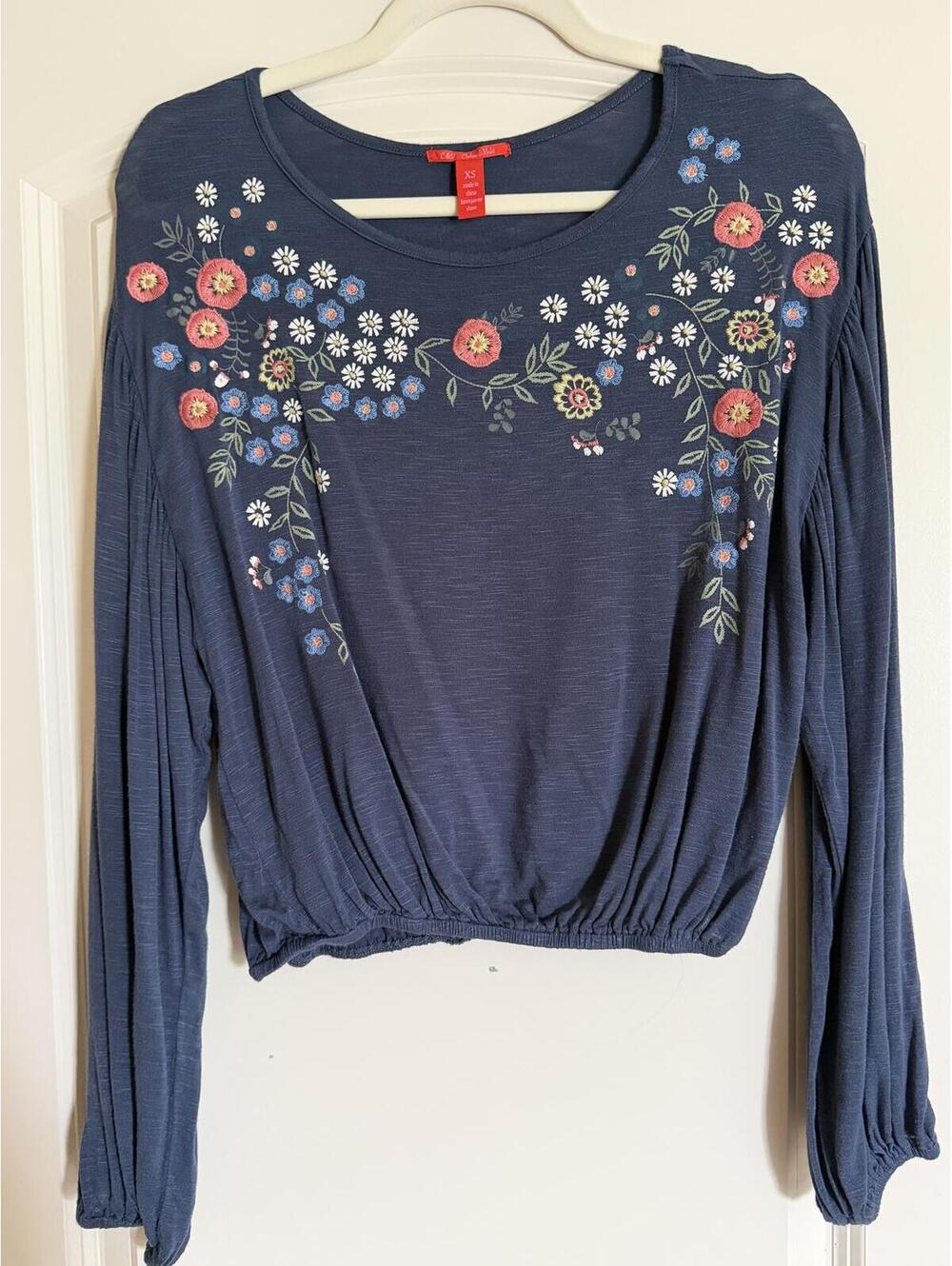 XS embroidered top, Chelsea & Violet, blue floral
